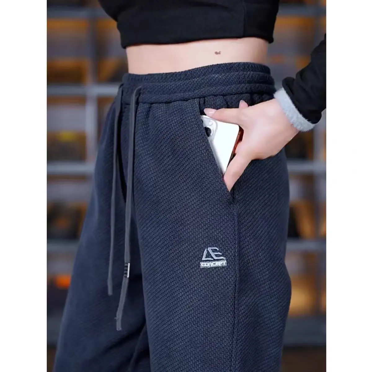 Thickened Warm Knitted Pants Women's Anti-Scratch Wear-Resistant Cuffed Slimming Drape Elastic Casual Trousers for Ladies