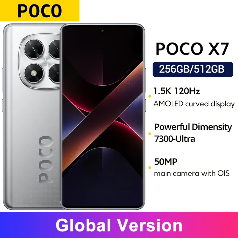 Xiaomi-スマートフォン,hyperos,NFC,POCO-X7 mAh, 45W, 50MPカメラ,5110インチ,7300Hz,AMOLEDディスプレイ,IP68,6.67