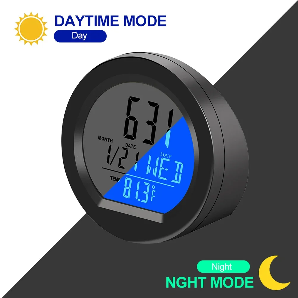 Solar Car Clock Digital Time Watch 2 in 1 Auto Clocks Thermometer with Backlight LCD Digital Display Car Interior Accessories