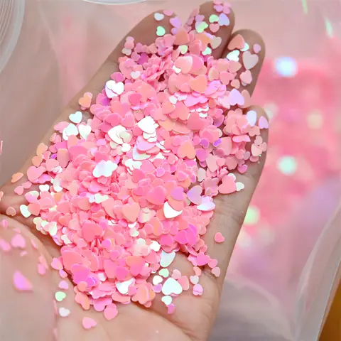 10g Pink Love Heart Nail Sequins Holographics Glitter Sequins Nail Art Decoration Mixed Size Ultrathin Flakes Manicure Sequins