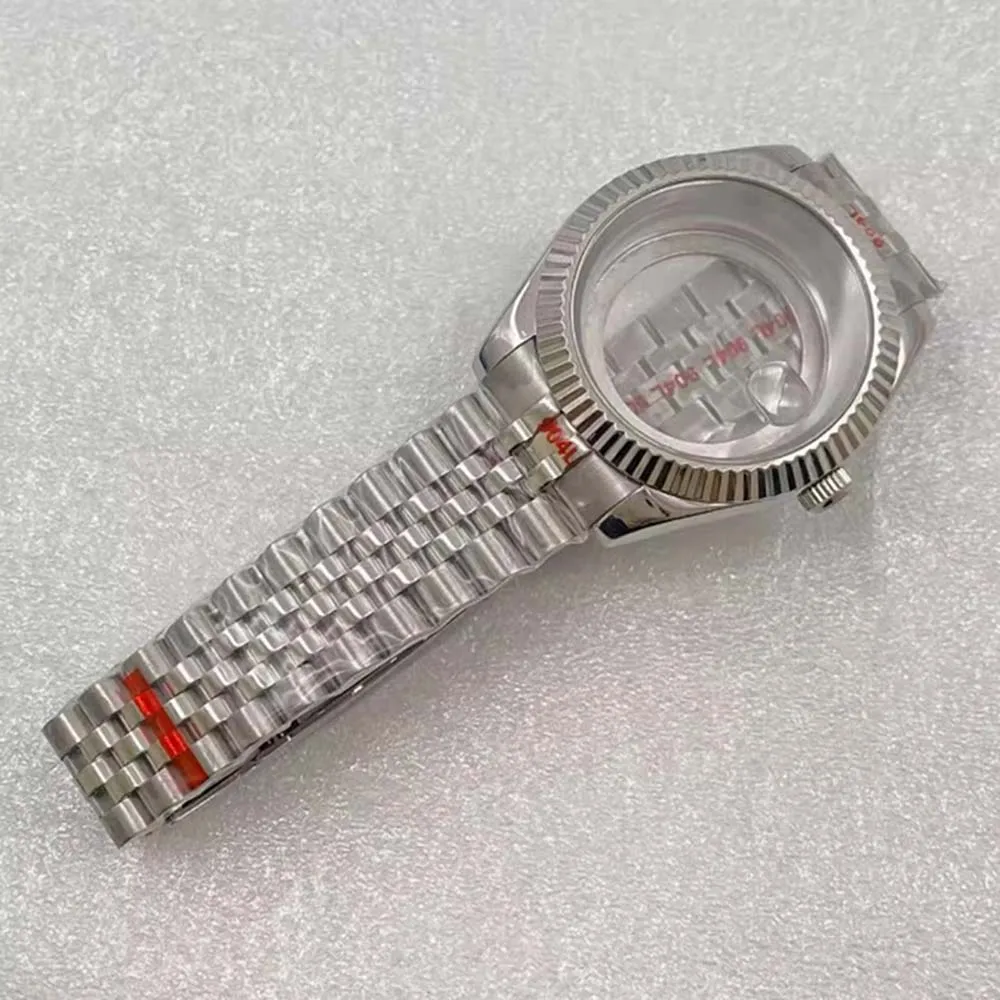 

40mm Datejust Watch Case See-Through Bottom+Smooth/ Fluted Bezel + Jubilee/ President Bracelet Set for 8285 Movement Watch Parts