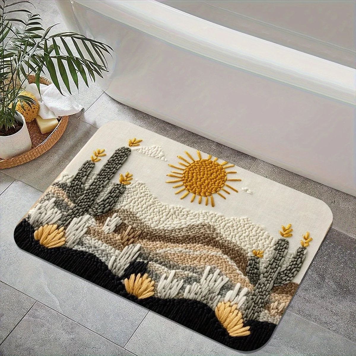 Printed Cactus Desert Oasis Non-Slip Diatomaceous Earth Bath Mat Absorbent Soft Shower Rug for Bathroom Bedroom Home Decor