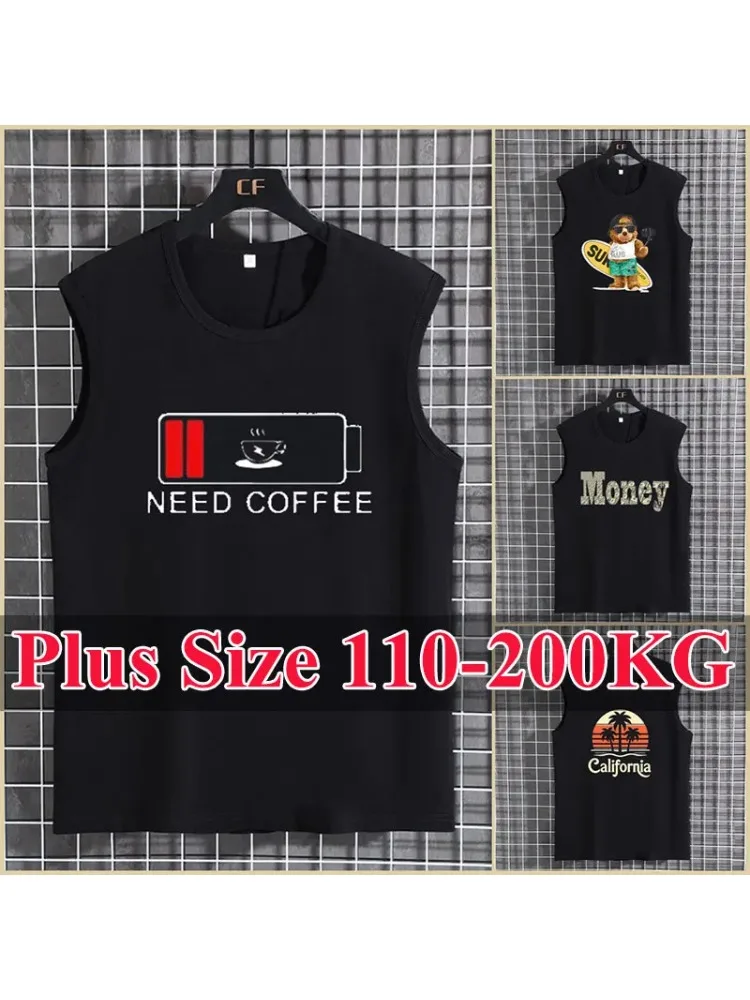 Męskie koszulki bez rękawów plus size, topy, podkoszulki 12XL 14XL 100-200KG, letnie bawełniane T-shirty oversize, moda dla puszystych, odzież męska — zdjęcie 2