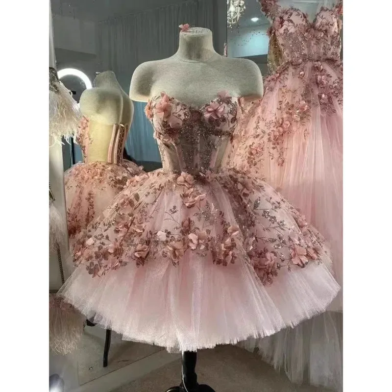 

Women Princess Dress Pink Evening Gown Art Exam Performance One Shoulder Toast Costume Slimming Solo Fluffy Skirt