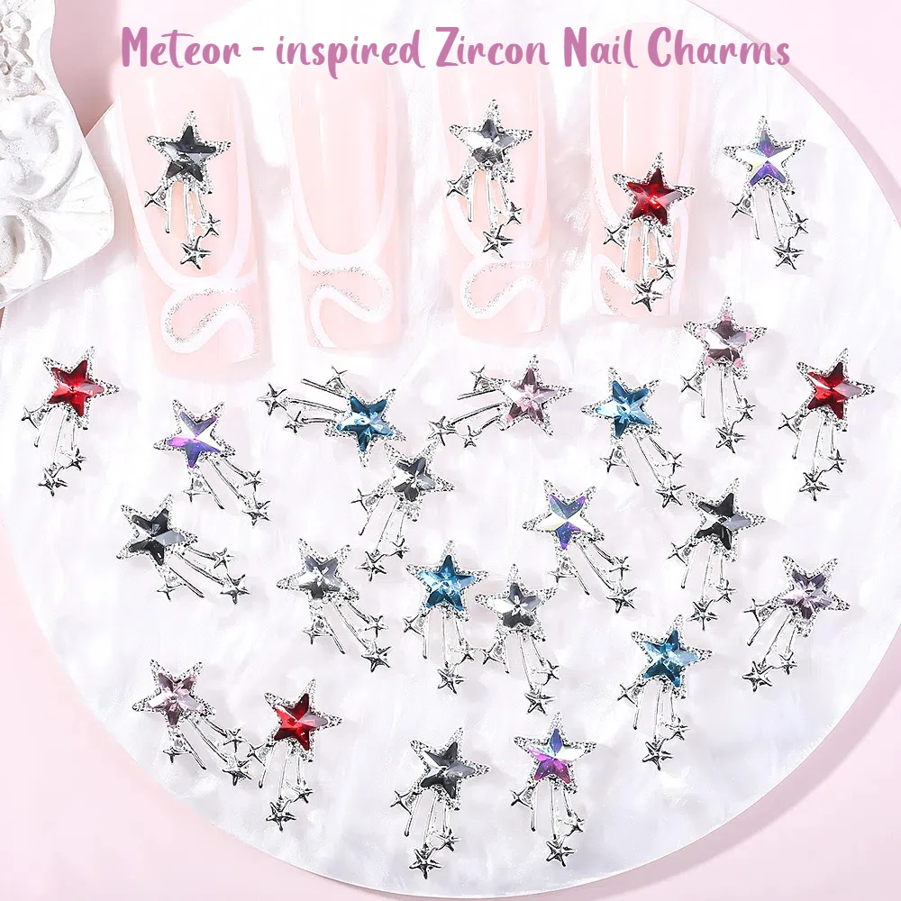 10pcs Luxury Silver Meteor Inspired Zircon Nail Charms with Exquisite Micro set Stars DIY Manicure Accessories Nail Art Supplies