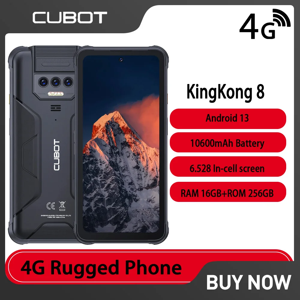 Cubot KingKong 8 4G Smartphone robuste Android 13 6.52 pouces FHD Octa Core 12GB + 256GB 48MP camra 10600mAh batterie NFC tlphone portable