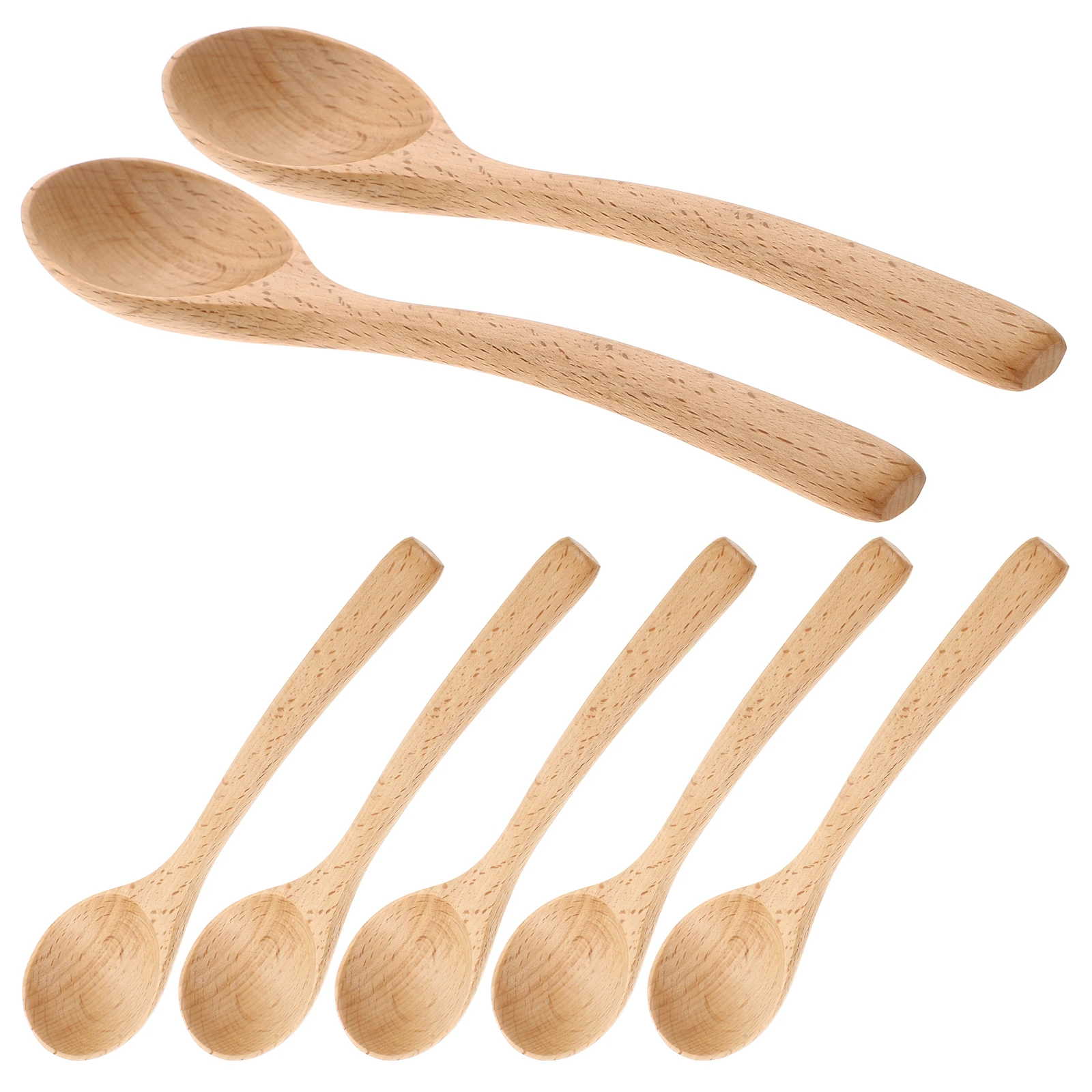 

7pcs Wooden Spoons Large Eating Iced Tea Chinese Soup Honey Round Set Mini Desserts Ice Cream Kitchen Tools Reusable