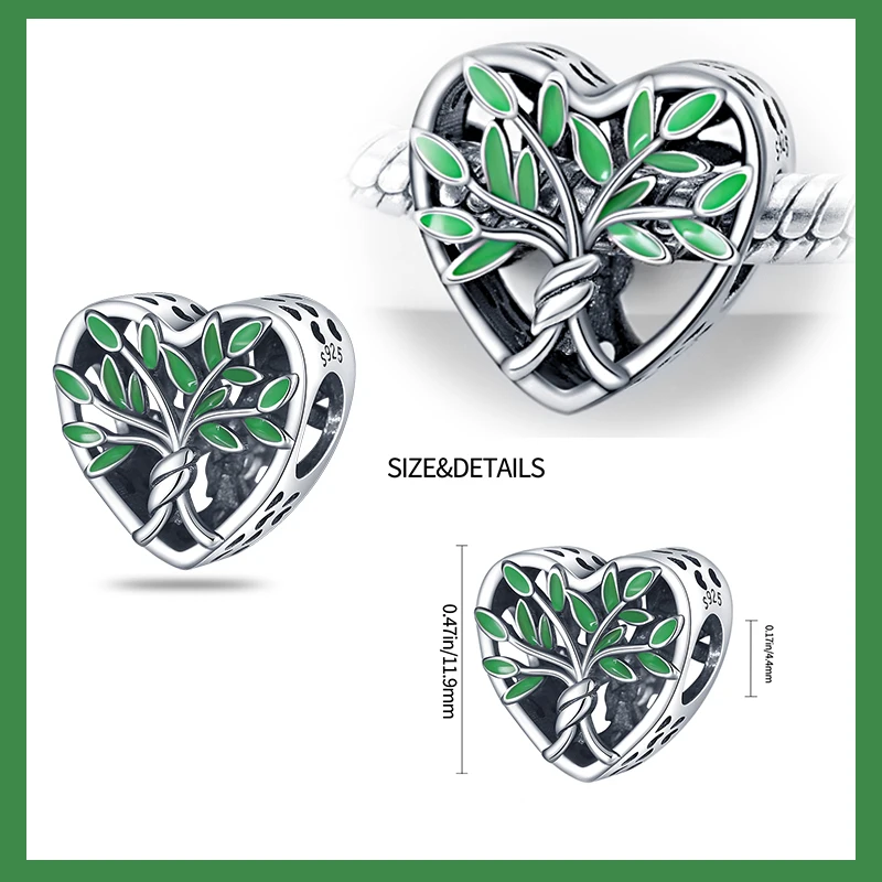 100% 925 Sterling Silver Attractive Bead 3mm Life Tree Green Vitality Original Design DIY Elegant Fine Jewelry ﻿