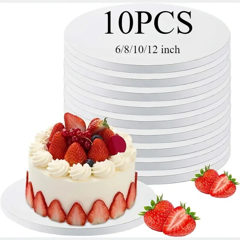 10PCS 6/8/10/12 Inch Round Cake Boards 1/2 Inch Thick Sturdy Paper Cake Drum Pan for Birthday Wedding Party Halloween New Year