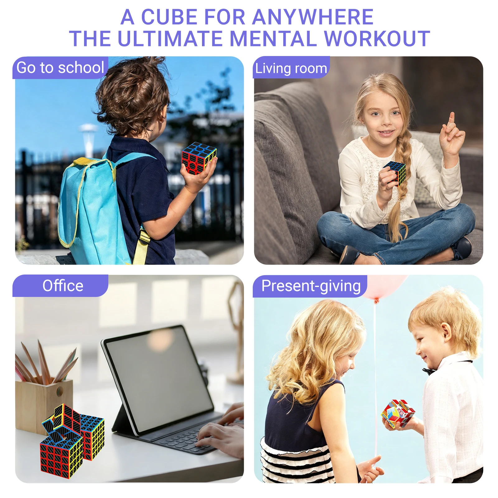 sengso Speed Cube 3x3 | Carbon Fibre Sticker Cube - Turn Smooth Cube Professional Fast Puzzle Cube for Competition Kids & Adults