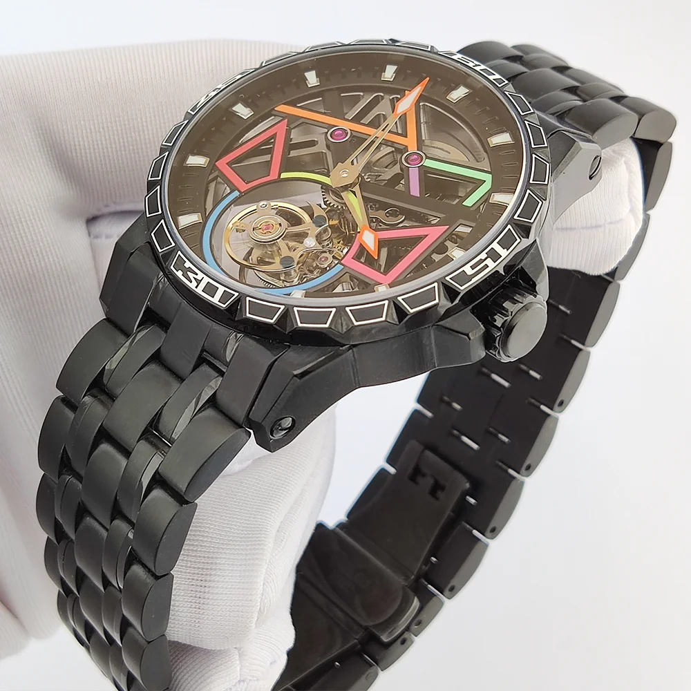 Orologio Tourbillon 42mm Vetro zaffiro Orologio meccanico automatico in acciaio inossidabile 904L Orologio da uomo di lusso Orologio OUMASHI