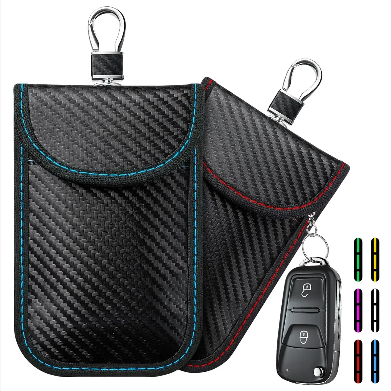 Car Shielding RFID Carbon Fiber Key Pouch Red And Green Anti-Tracking GPS Keyless Automobile Accessory from Mainland China