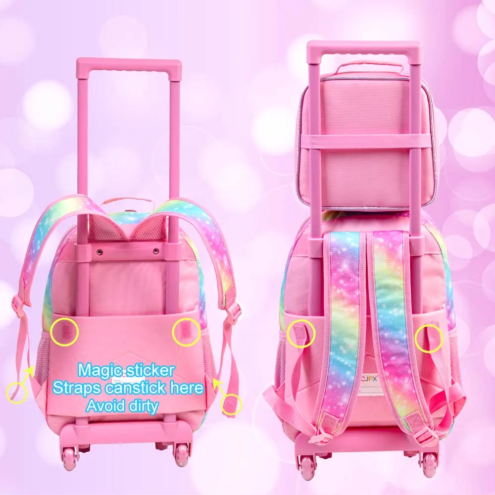 Rolling Backpack for Girls and Boys Kids Unicorn Dinosaur Bookbag with Roller Wheels Suitcase School Bag Set