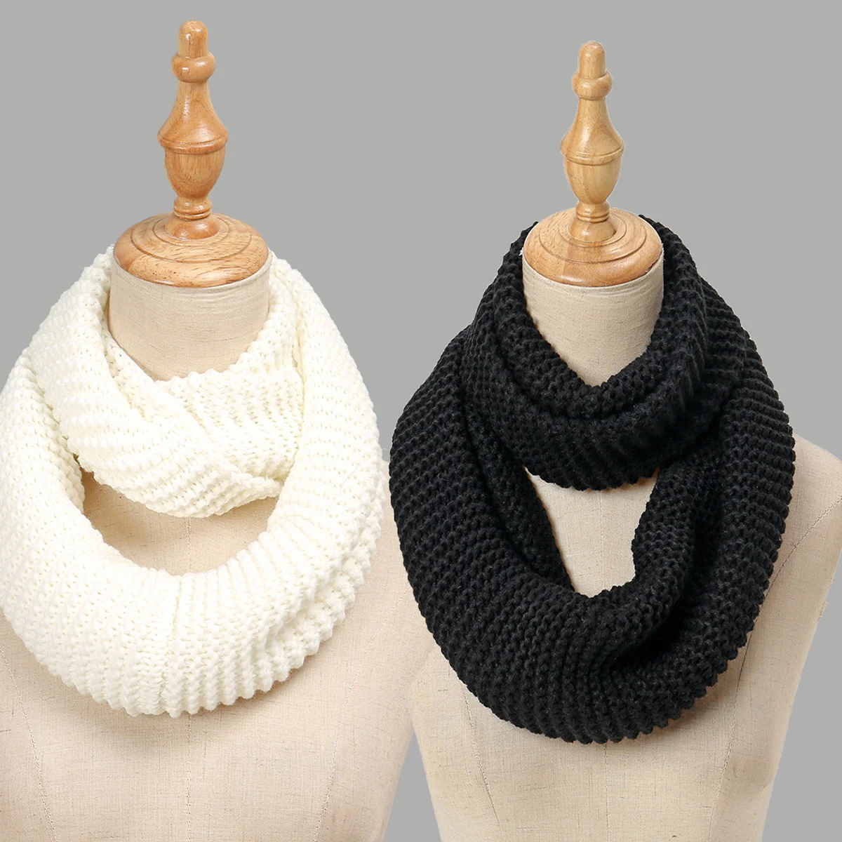 Fashion Knitted Scarf Winter Warm Thick Neckscarf Detachable Scarves Unisex Windproof Outdoor Neckwear Soft Muffler 2pcs