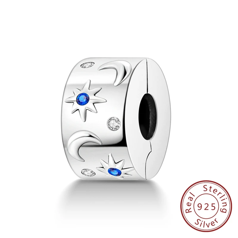 

Original Charms 925 Sterling Silver Blue Starry Sky Stars Moon Beads Fit Plata 925 Bracelets for Women Jewelry Making Fine Gifts