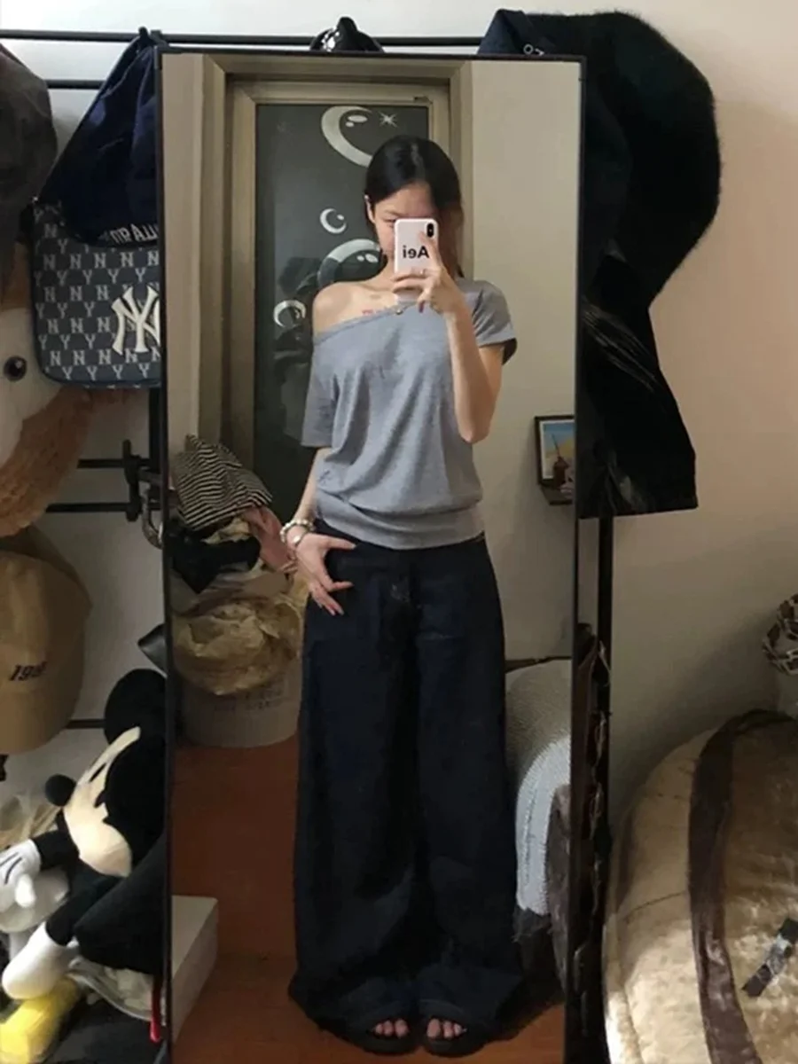 

Sexy oulder Bared T irt Pure Color ort Sve ey oulder Асимметричный дизайн Commute Sle Moisture ng Летний топ