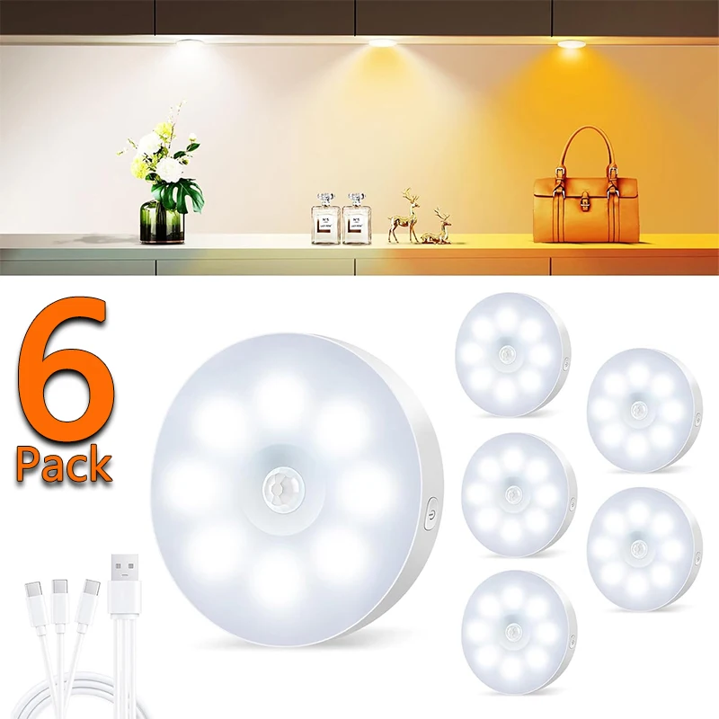 

Motion Sensor Light Indoor USB Rechargeable Night Lights, Long Last Battery Wireless Magnetic Nightlight for Closet, Stairs