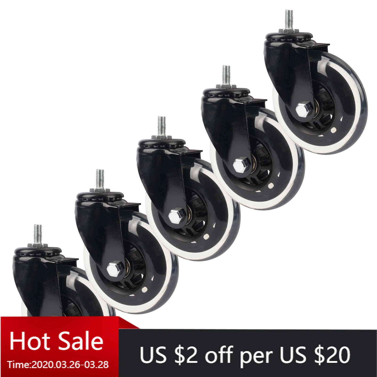 

5 Pcs 4 inch M8x17mm Caster Circlip Polyurethane Universal Furniture Wheel Skateboard Car Torsion Transparent Roller
