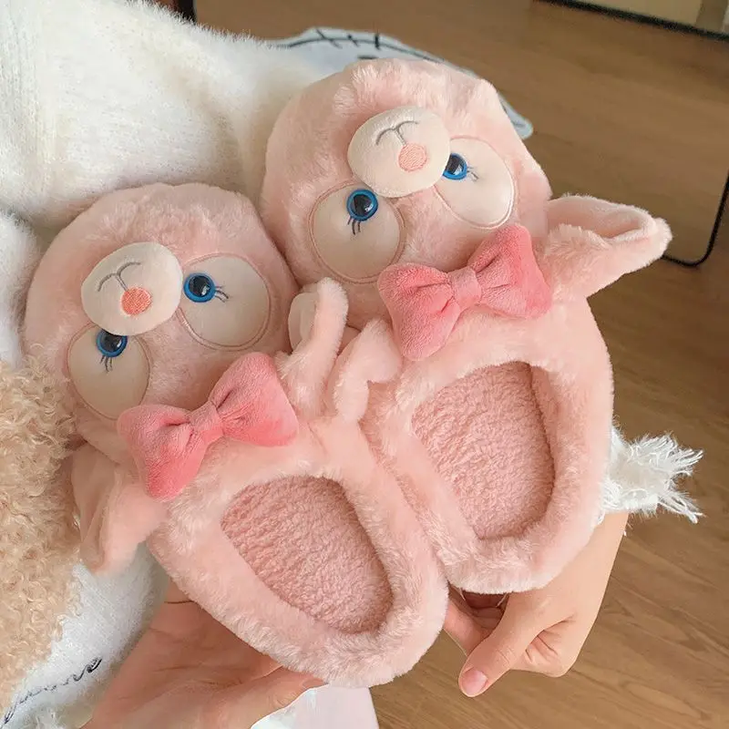 

Cartoon Plush Slippers for Women Home Indoor Anti-Slip Thick Bottom Fur Booties Soft EVA Material Sweet Style Shoes Winter