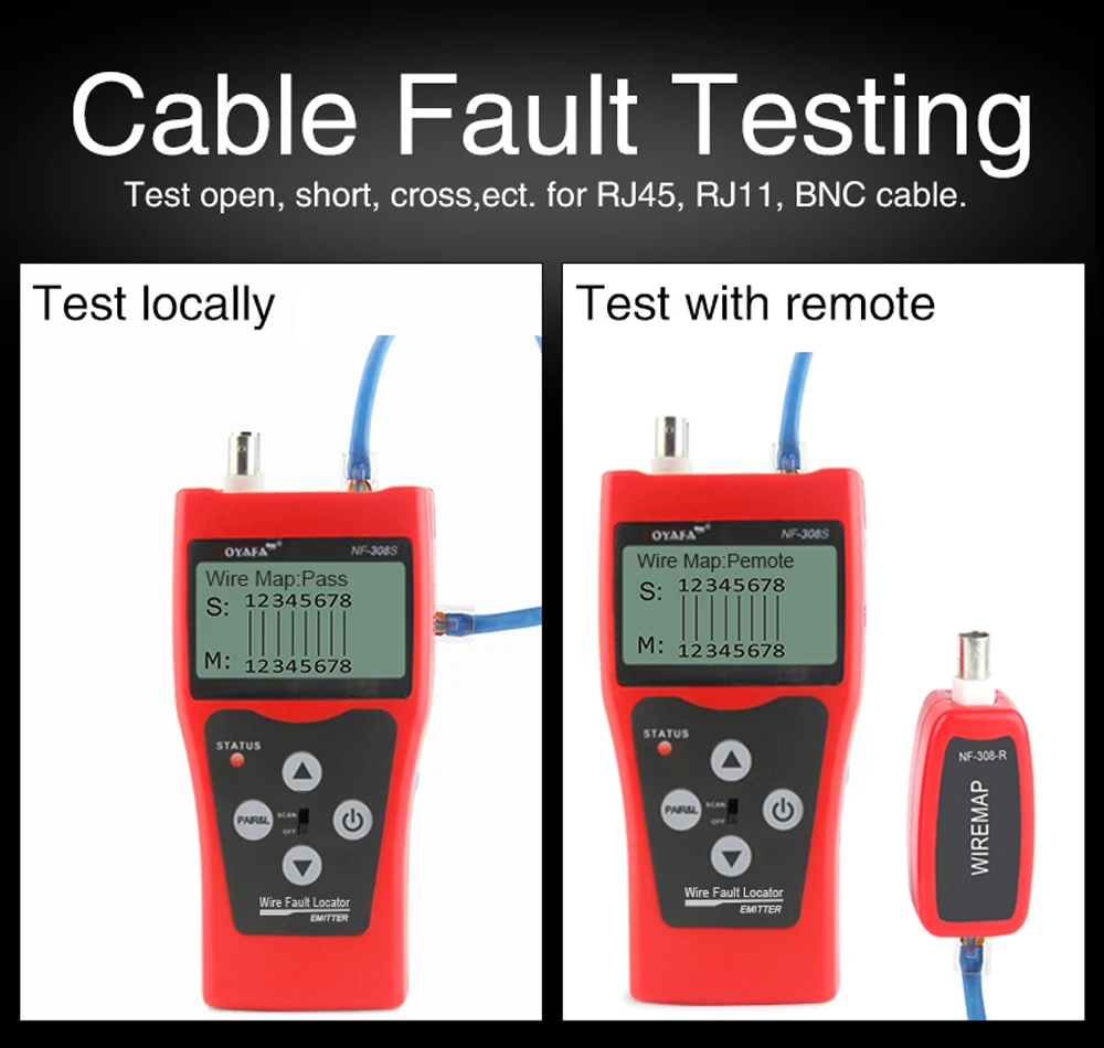 

NOYAFA NF-308S Network Cable Tester Measure Length Wiremap Tester LCD Display Cable Tracker RJ45 RJ11 Network Tester Tools