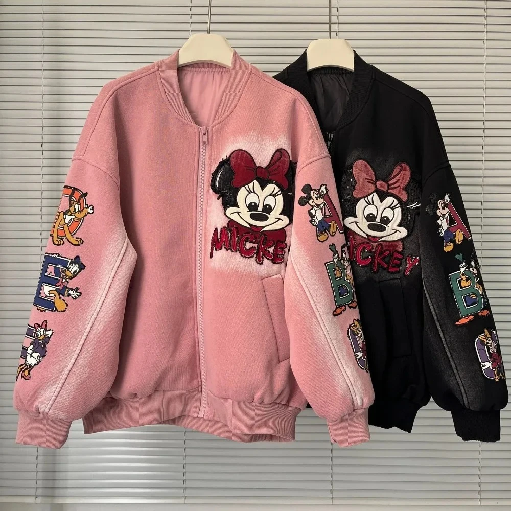 

Disney 2026 Autumn New Embroidery Cartoon Loose Fashion Age-reducing Baseball Jersey Sweater Jacket Hoodies & Sweatshirts
