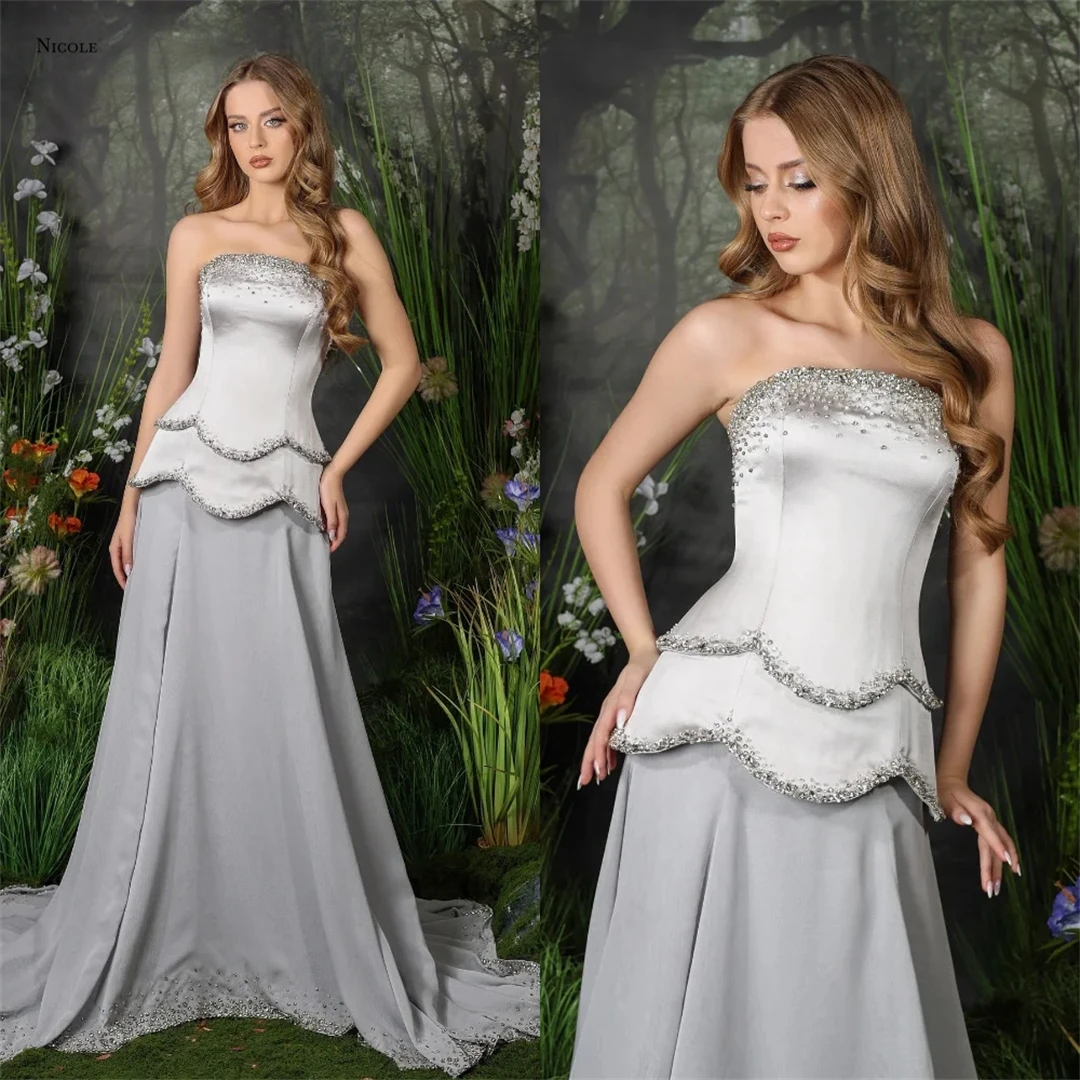 

Nicole Tube Top Prom Dress Line A Robes De Cocktail Evening Dress Woman Custom Made Elegant Gown Bead Embroidery Ball Gowns