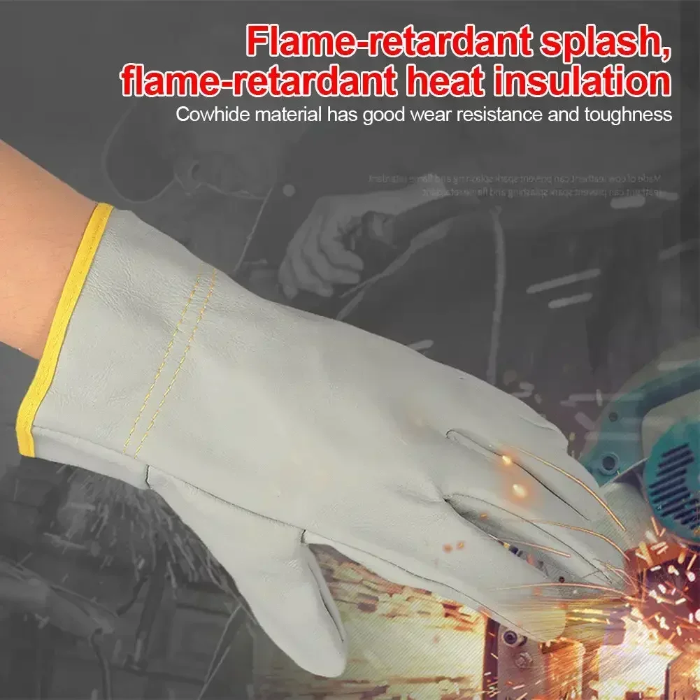 1 Pair Short All-Cowhide Electric Welding Driver Protective Gloves Heat Insulation Wear Resistance Industrial Protection Tools