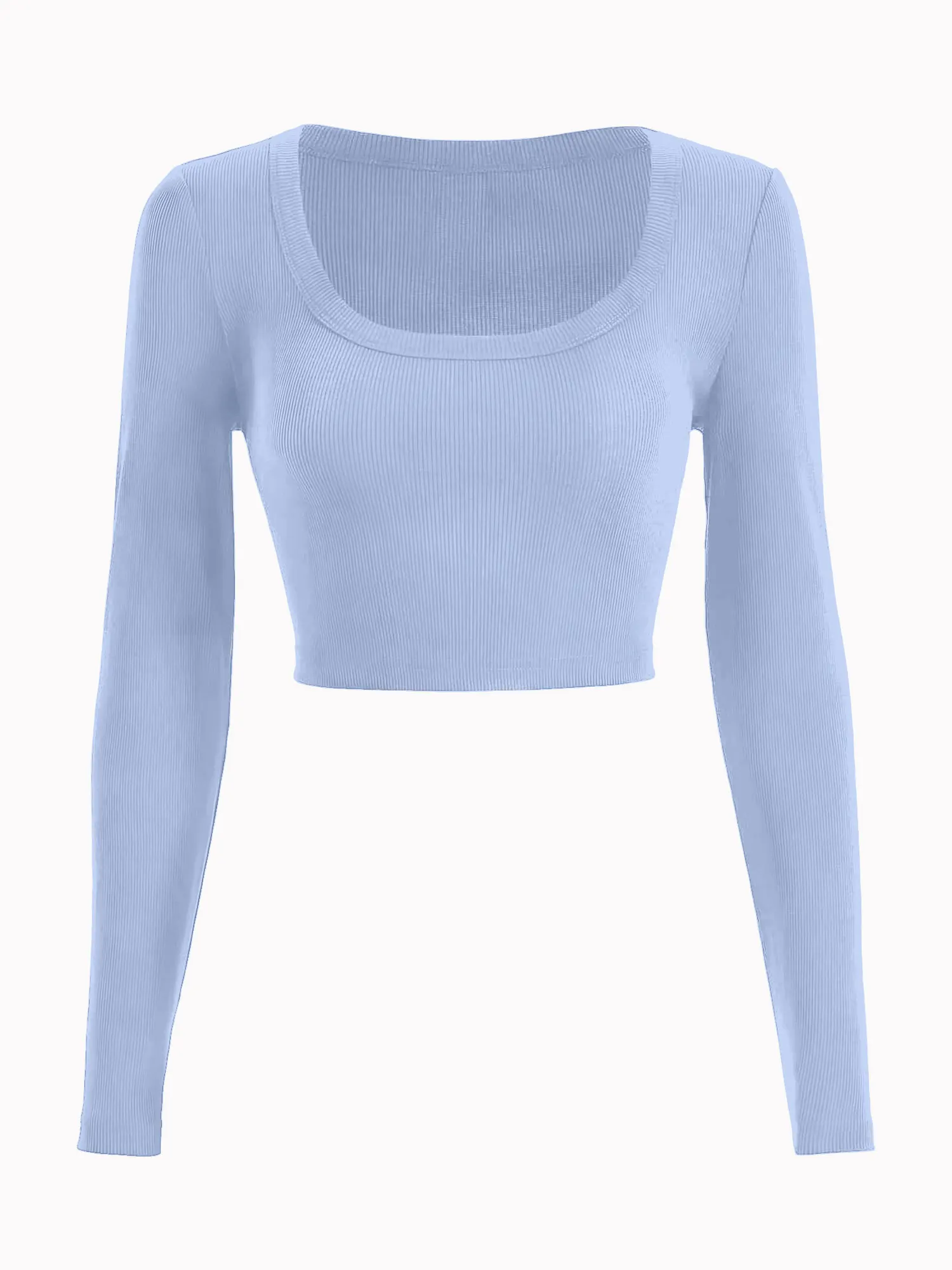 Casual Daily Wear Stretchy Ribbed Crop Long Sleeve Tee Ladies Low Cut U Neck Bodycon Slim Cropped T-shirt view 4