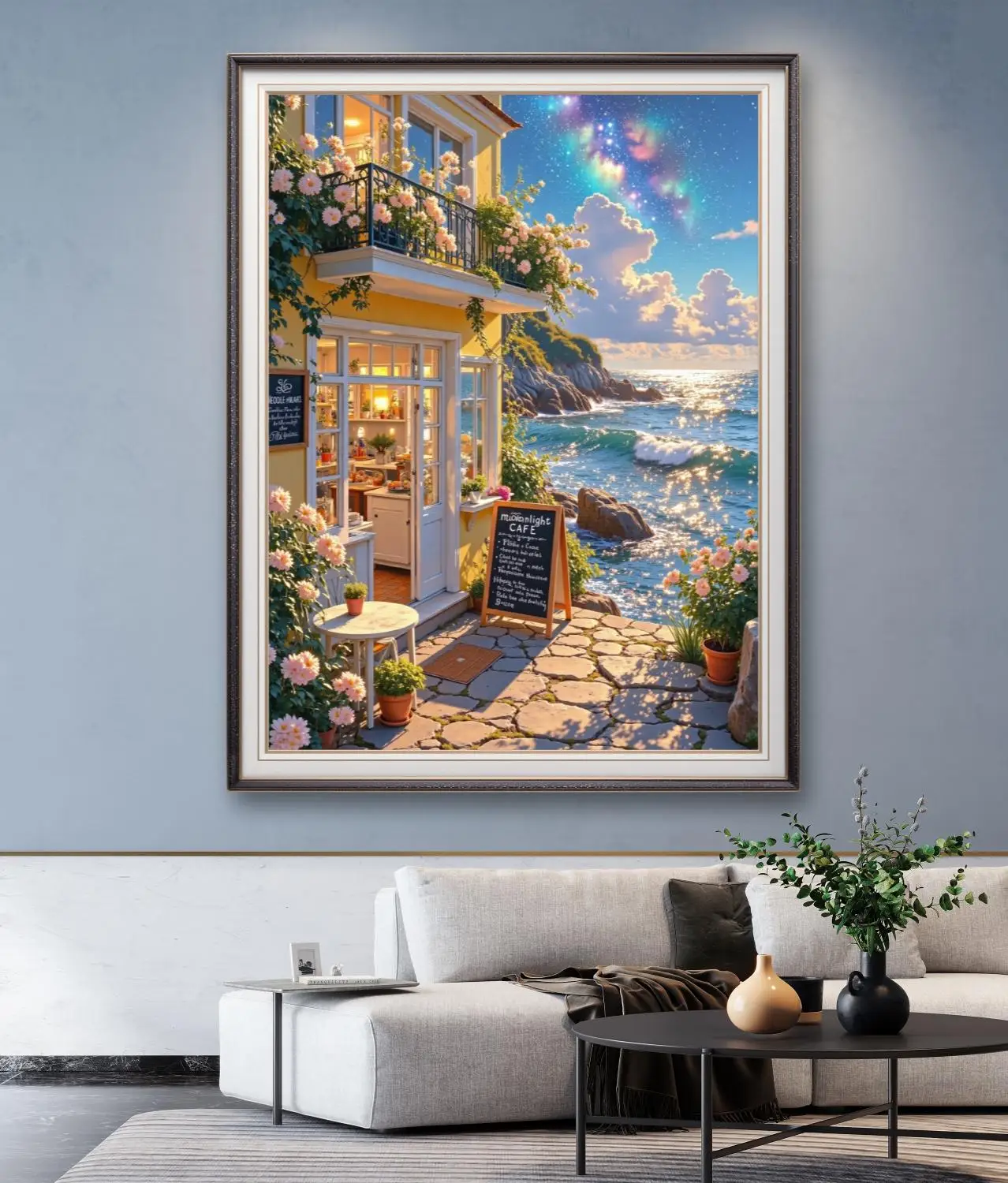Arte de paisagem à beira-mar, faça você mesmo, pintura a óleo digital, amigos, festa, atividade de coloração, decoração de parede, presente artesanal para adultos
