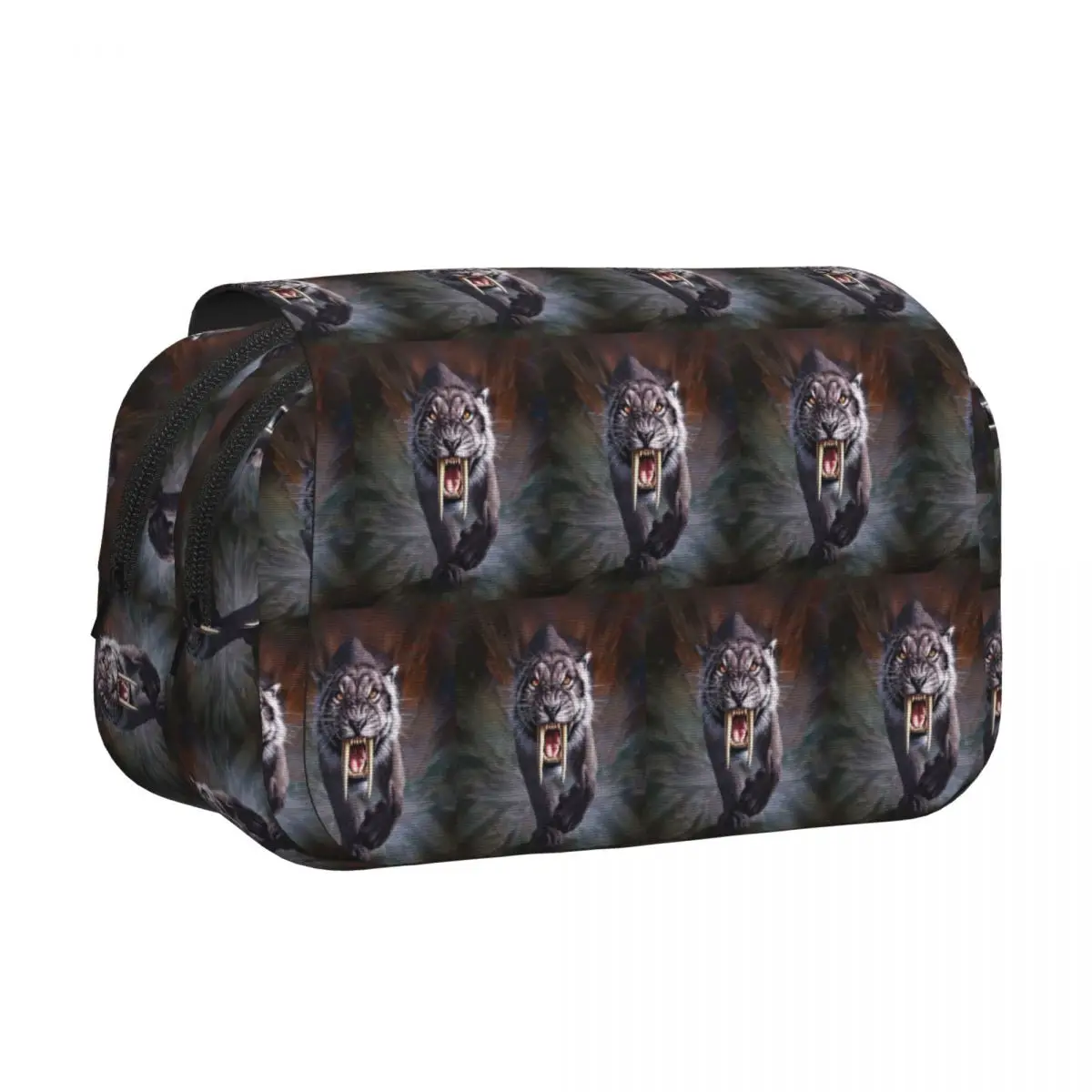 Black Sabertooth Tiger Pencil Case Pen Holder Hard Shell Leather Big Capacity Pen Box Pencil Bag for Boy Girl Gifts
