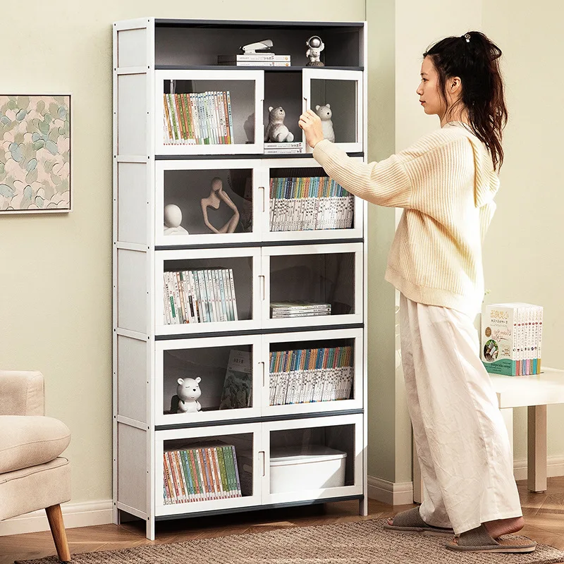 Простая книжная полка Книжный шкаф от пола до потолка Детская зона чтения Стеллаж для книг с картинками у стены Гостиная Дом