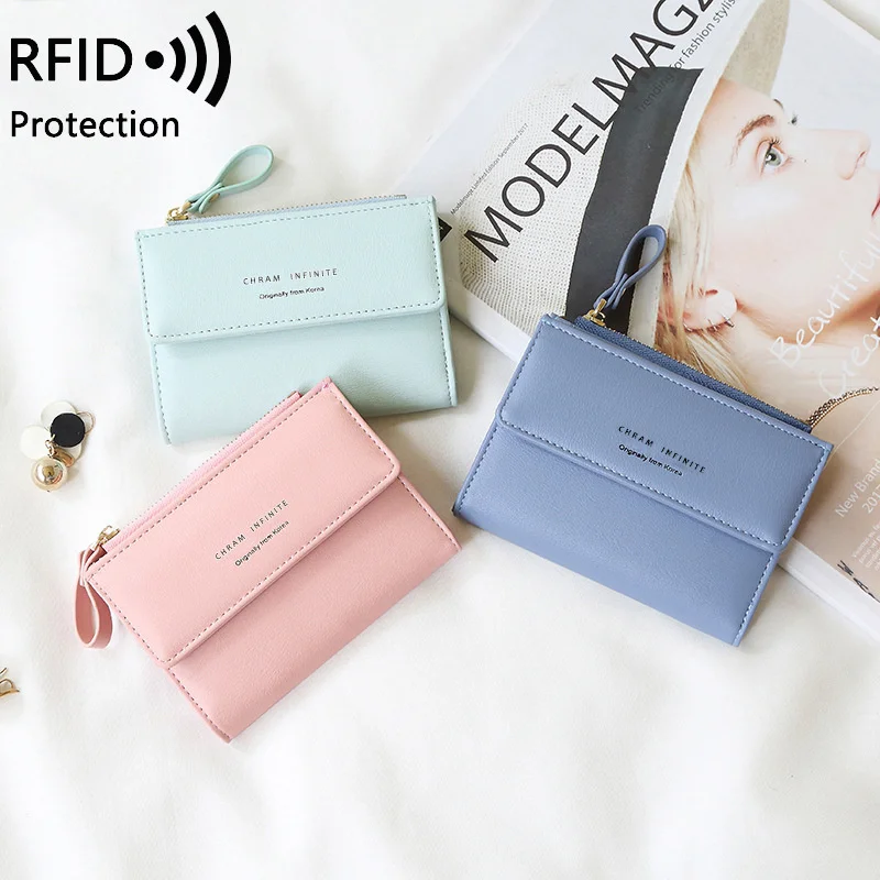 

Simple Leather Women's Short Wallet RFID Blocking Ladies Coin Purse Multifunction Card Holder Small Female Money