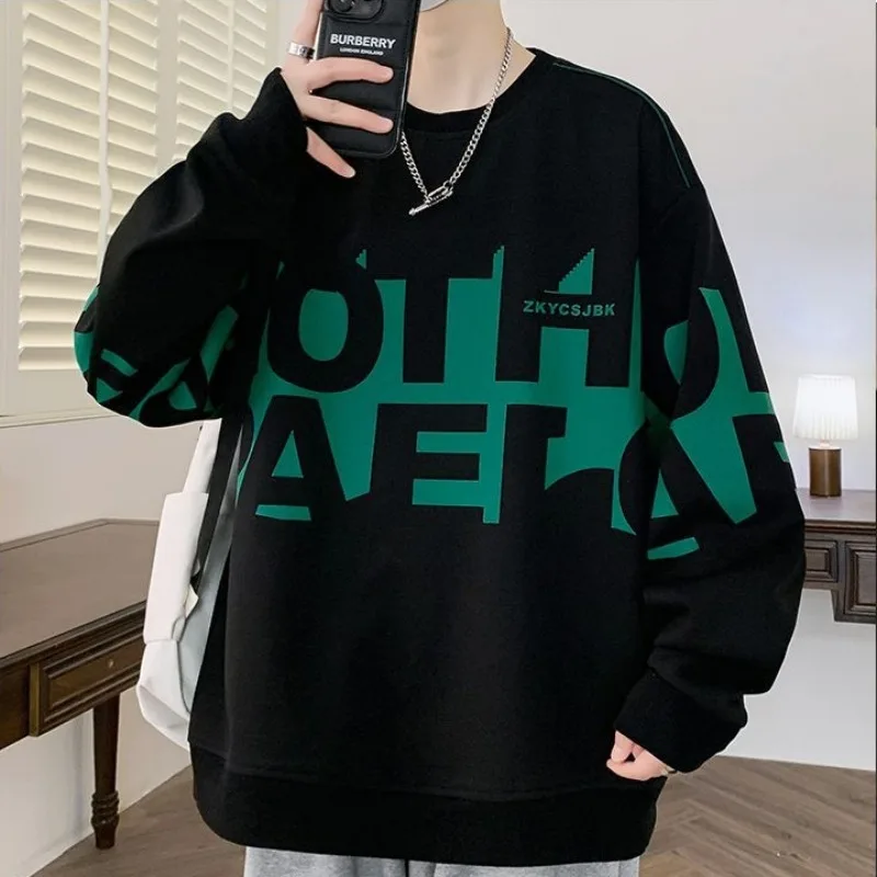 New Men Letters Sweatshirts Black Cool Printed Long Sleeve T-shirt Korean Hip Hop Oversized Tees Sports Top S-4XL Men Clothing