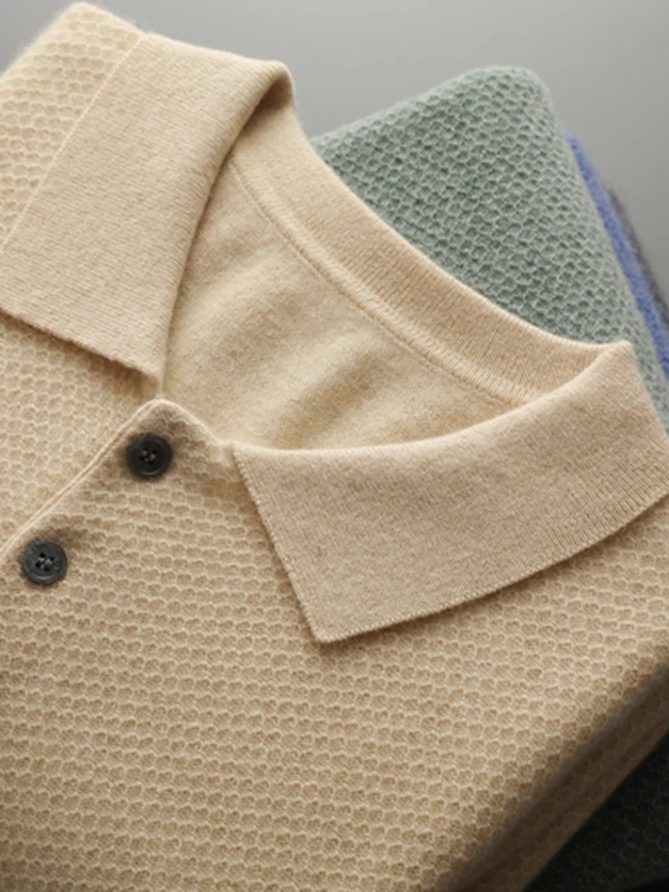 

TLOML Autumn Winter Men's 100% Cashmere Polo Sweater Basic Smart Casual Long Sleeve Pullover Cashmere Knitwear Soft Comfy Tops