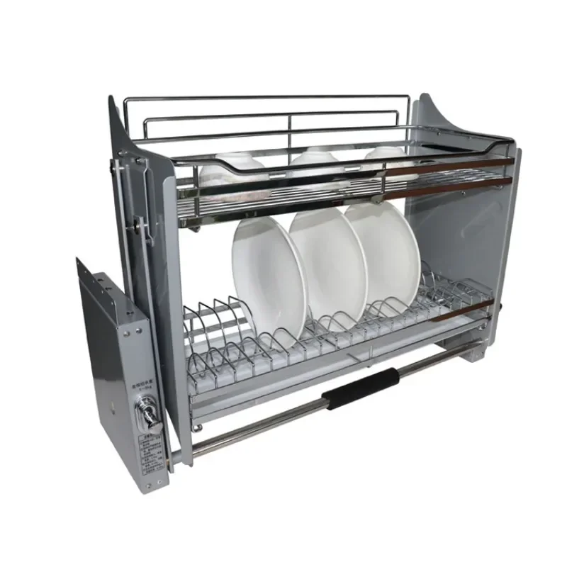 Stainless Steel Kitchen Basket Cabinet Lift Basket Non-embroidered Steel Double Layer Dish Basket