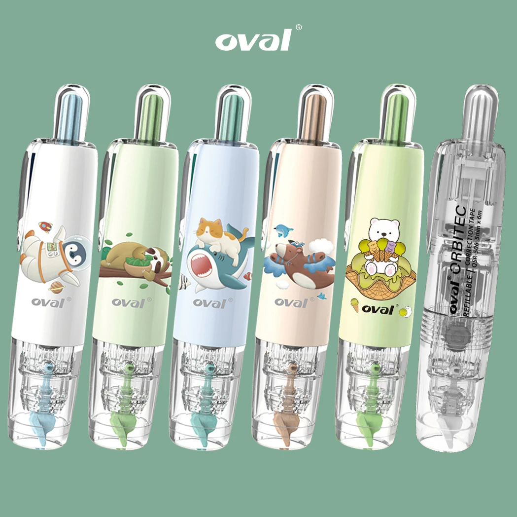 البيضاوي Kawaii المحمولة تصحيح الشريط قدرة عالية لطيف الحيوان 360 درجة دوران الصحافة استبدال مصحح القرطاسية هدية