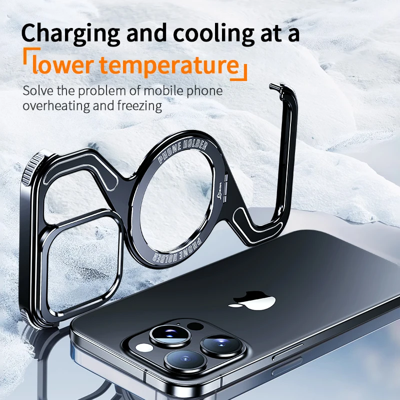 Magnetyczne metalowe etui na telefon z zatrzaskiem do iPhone 18 17 16 Pro Max, geometryczny uchwyt w kształcie litery Z, obudowa na telefon do iPhone 14 15 Pro Max — zdjęcie produktu 3