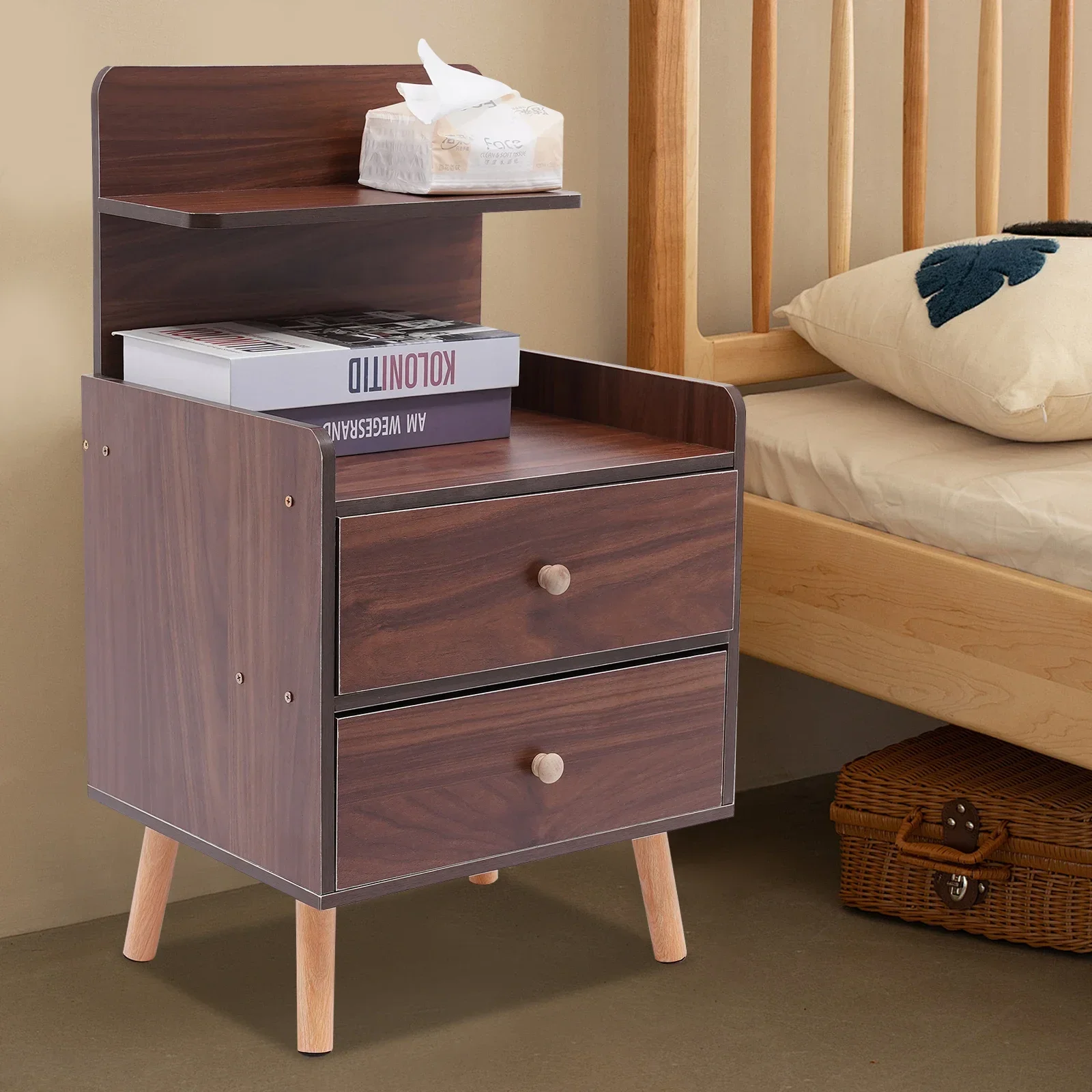 Bedside table 40*34*70cm Nightstand Sofa Couch Table with Two Drawers Side