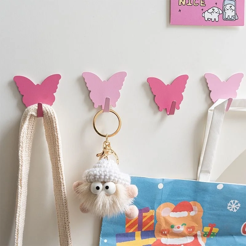 3Pcs Butterfly Wall Hooks Self-Adhesive Iron Hangers for Coats Hats and Keys Cute Decorative Wall Organizer for Bedroom