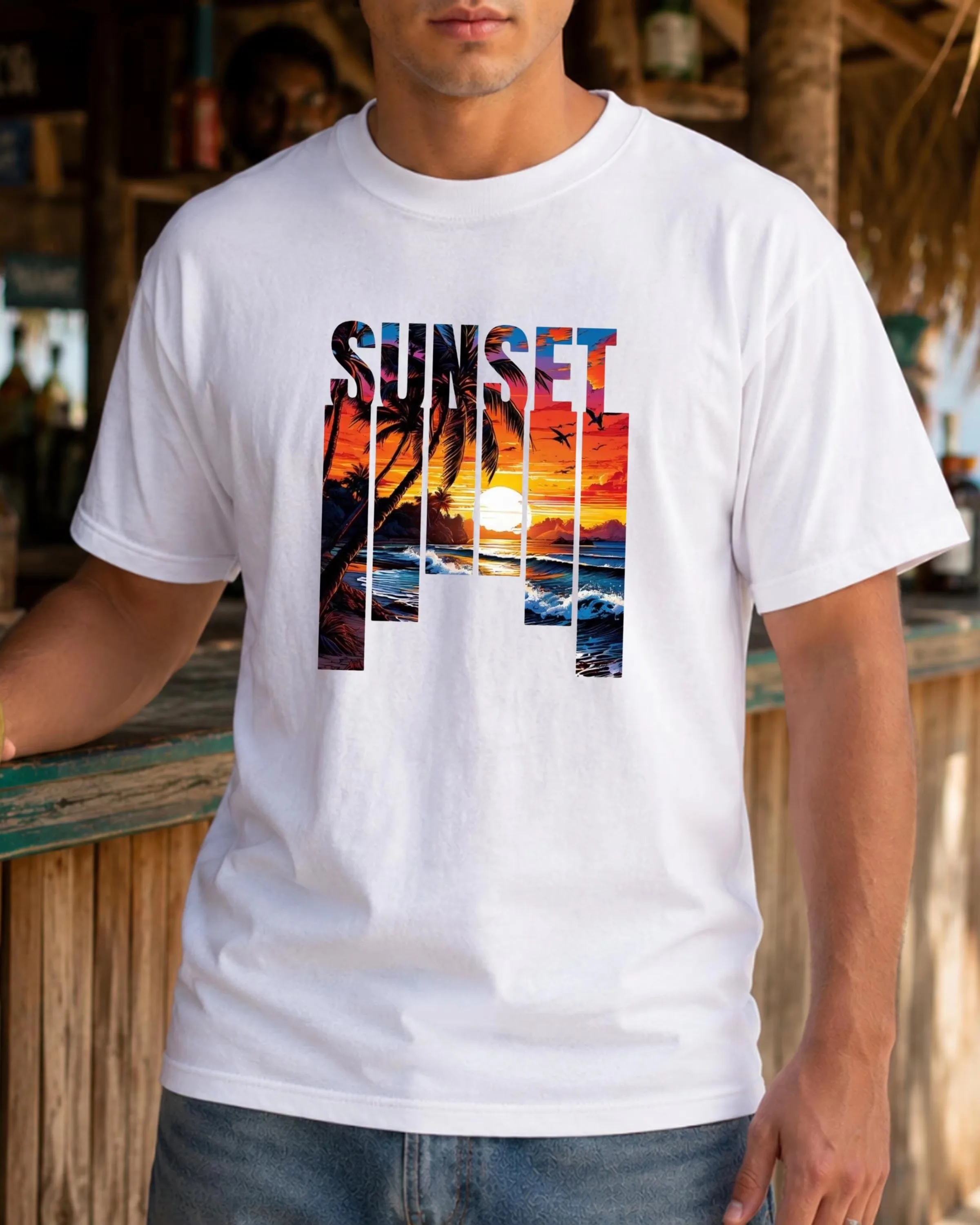 2026 New Family Matching Oversized Unisex Streetwear T Shirt Sunset Beach Palm Tree Letter Graphic Front Print Short Sleeve Tees