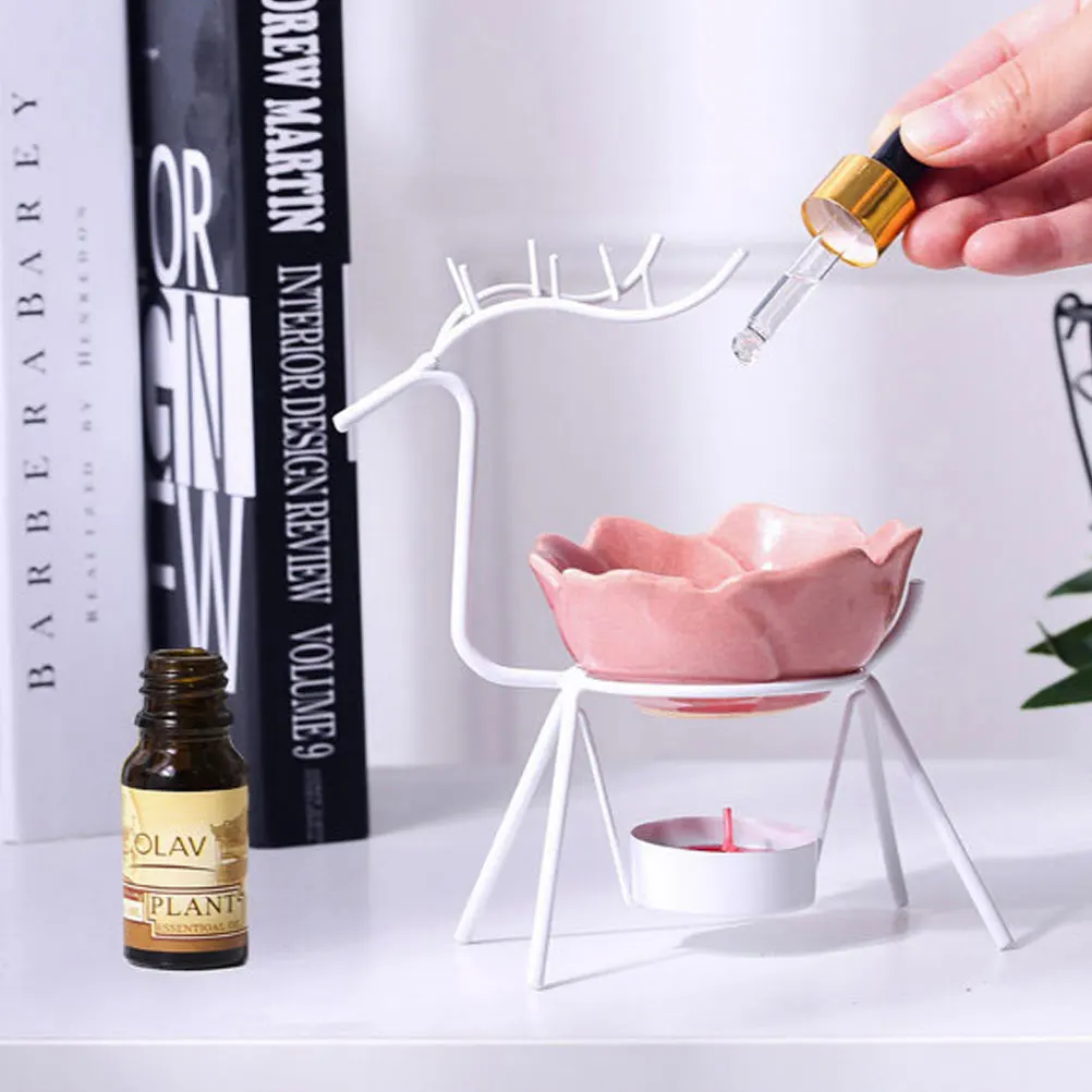 

Exquisite Rose Incense Burner Iron Art Incense Holder Elk Home Decor for (White Deer and Rose Tray)
