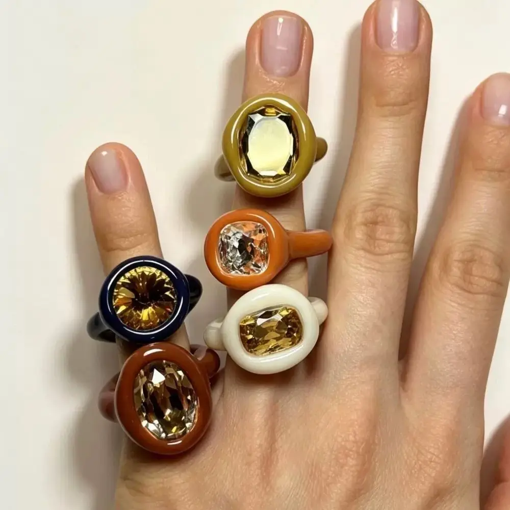 Stylish Dopamine Enamel Ring Sweet Style Tarnish Free Resin Ring Lightweight Build Colorful Resin Vacation Jewelry For Women