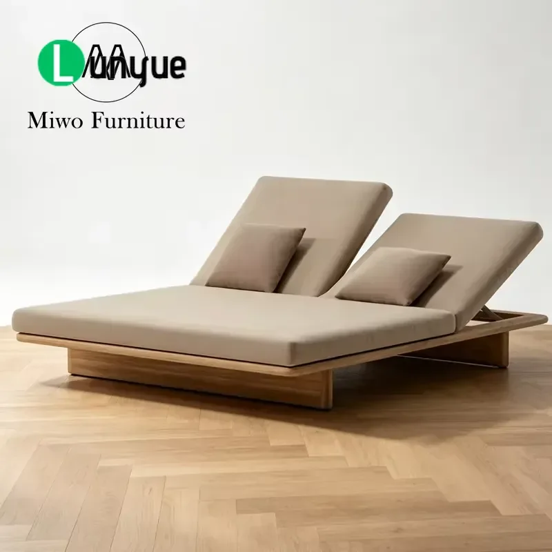 Modern Teak Garden Patio Sofa Bed Outdoor Lounger with Cushion for Beach Pool Ocean View Deluxe Furniture