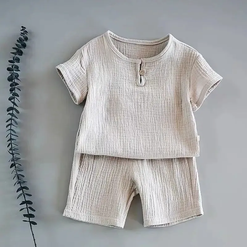 Conjunto de ropa de verano para niños, 2 uds., conjunto de ropa para bebés, conjunto de camisetas de algodón y lino para niñas y niños