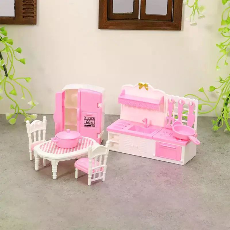 Decoração brinquedo 1:12 casa de bonecas em miniatura porta dupla geladeira mesa de jantar modelo de móveis