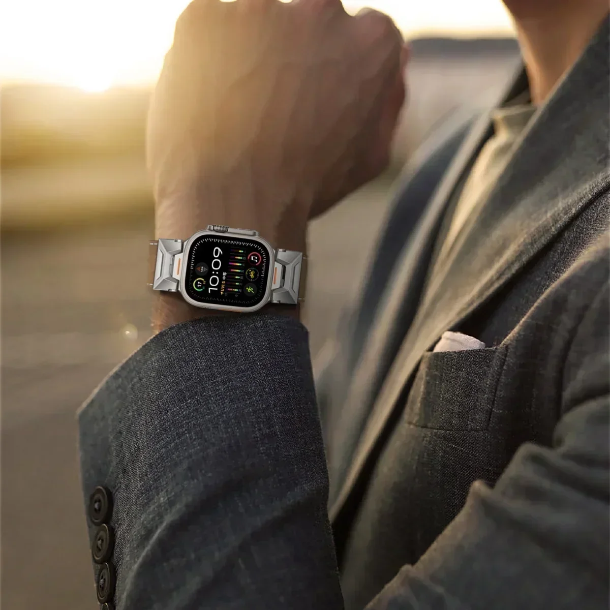 本革バンド Apple Watch 9 8 7 6 SE 42/44/45 ミリメートルステンレス鋼時計バンドブレスレット時計ウルトラ 2 49 ミリメートルアクセサリー