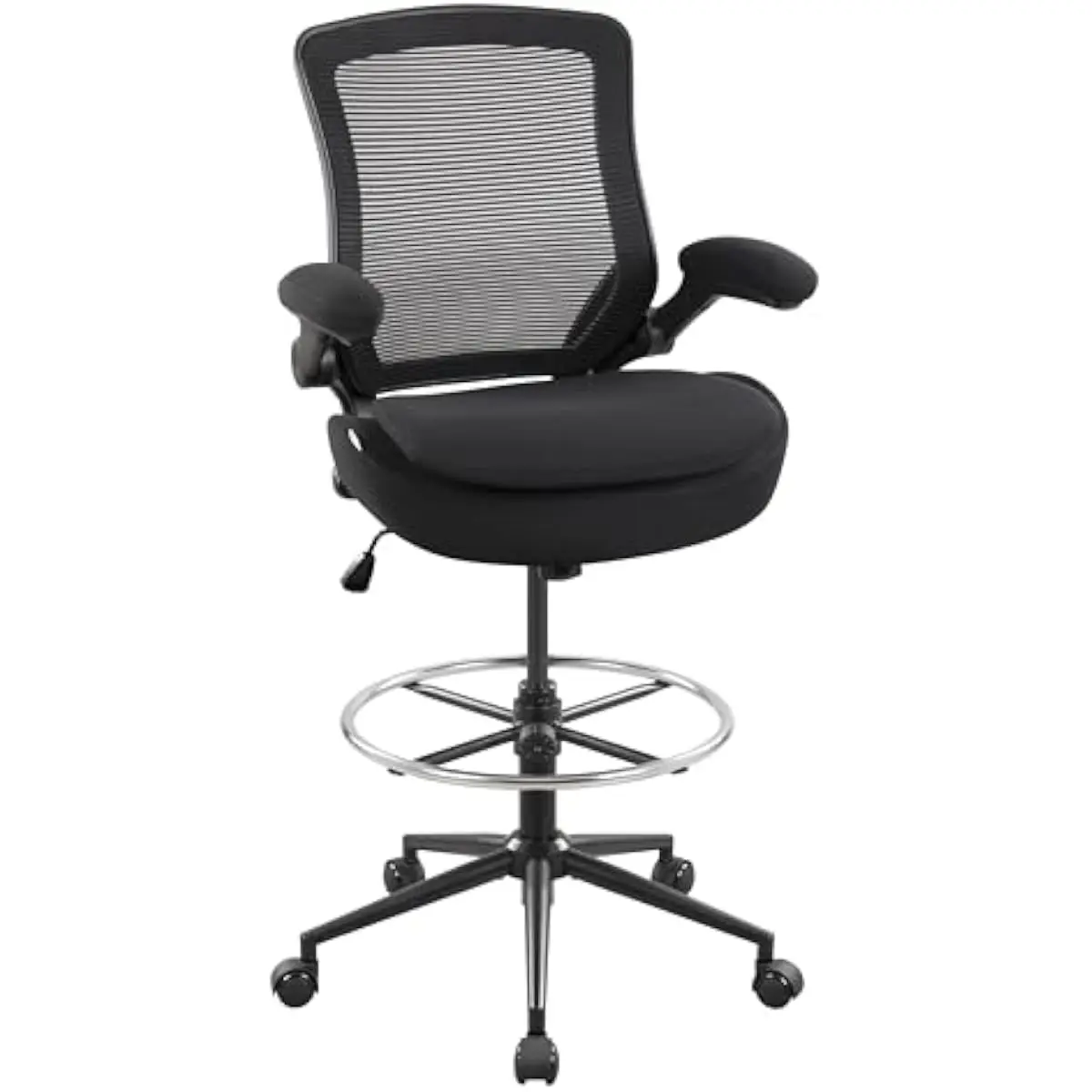 Tall Ergonomic Drafting Chair for Sit-Stand Desks • Dual-Layer Cloud-Support Foam Seat • 33-Inch Max Height Adjustment • 90-Degr
