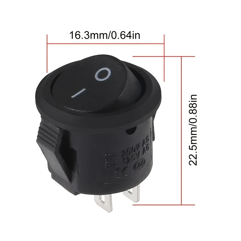 10pcs Switch 2 Pin Small ON/OFF Round Rocker Switch LED Illuminated Car Dashboard Dash Boat Van 3A 250V AC 6A 125VAC Power Switc