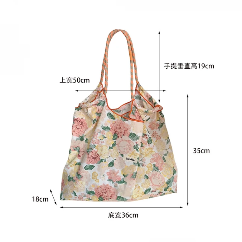 Youda New Fashion Cotton Fabric Shoulder Bag for Women Vintage Floral Striped  Handbag Large Casual Capacity Shopper Tote Bags