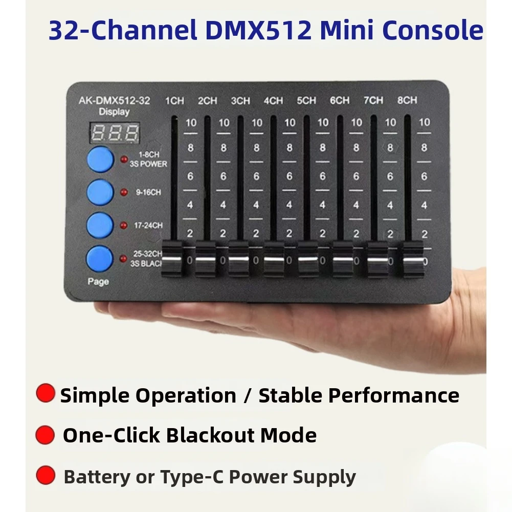 32 Channel DMX512 Controller Rechargeable Lighting Console With XLR-RJ45 Output For Stage Wedding Party DJ Equipment Black